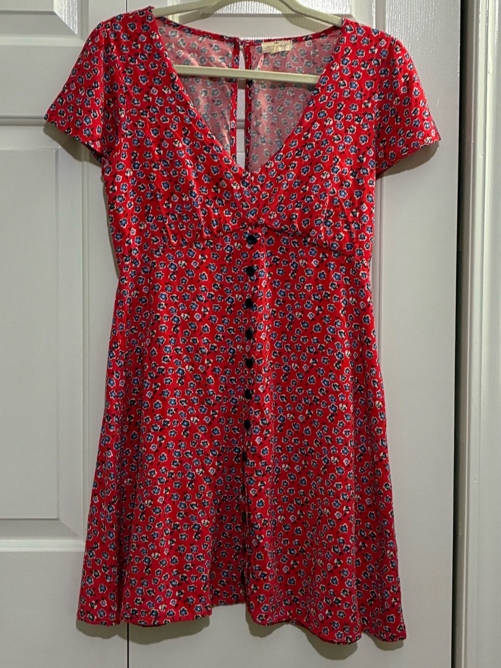 Mason & Belle Red Floral Button-Front Mini Dress
